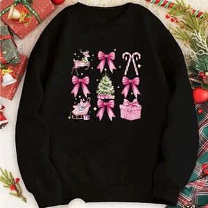 Christmas sweatshirt women’s coquette bow girly graphic pullover gifts for her
